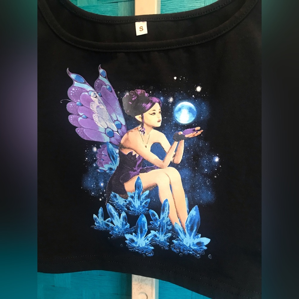 Crystal Fairy Cropped Tank Top Black
